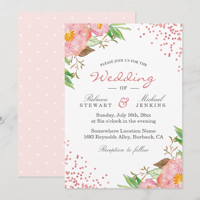 Garden Botanical Floral Polka Dots Chic Wedding Invitation (Front/Back)