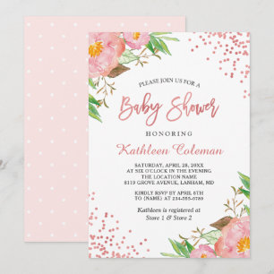 Garden Botanical Pink Floral Dots Baby Shower Invitation