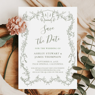 Garden Botanical Sage Wedding Save the Date Invitation