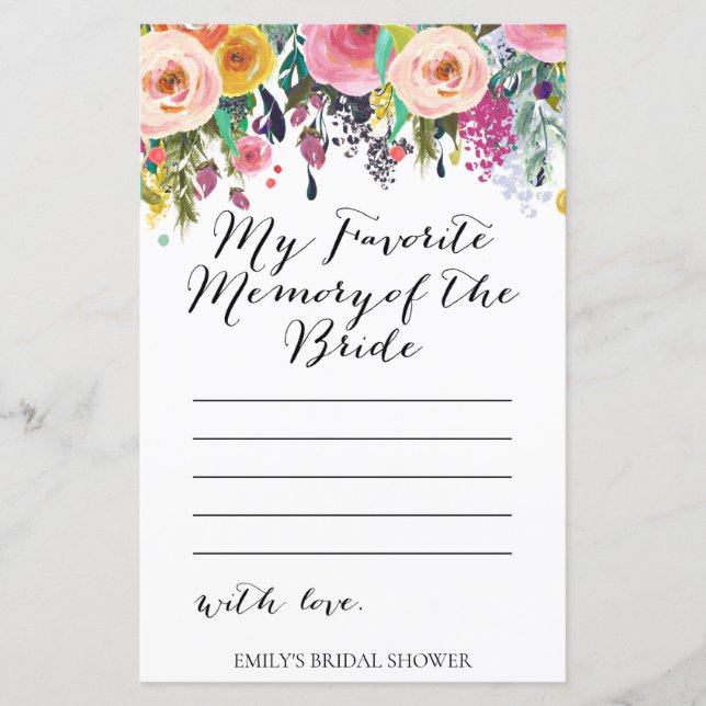 Garden Bridal Shower - Favourite Memory of Bride (Front)