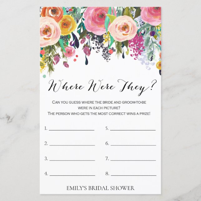 Garden Bridal Shower Game PRINTED (Front)