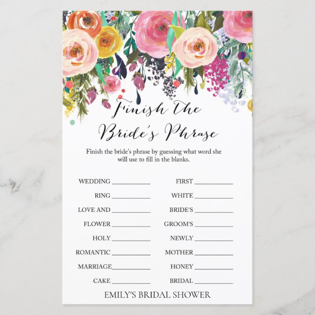 Garden Bridal Shower Game PRINTED (Front)