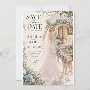 Garden Bride and Dog Save the Date Invitation
