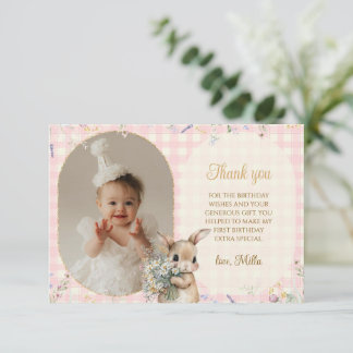 Garden Bunny Photo Birthday Thank You Card