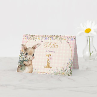 Garden Bunny | Pink First Birthday Card
