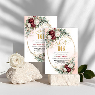 Garden Burgundy Peonies Sweet Sixteen Celebration  Invitation