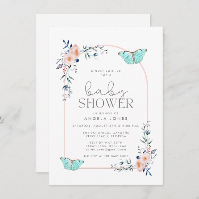 Garden Butterfly Girl Baby Shower Invitation (Front/Back)