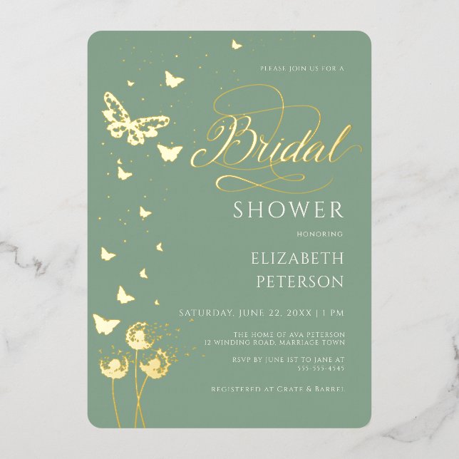 Garden Butterfly Wildflowers Sage Bridal Shower (Front)