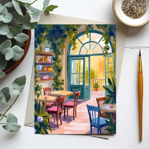 Garden Cafe   Botanical Watercolor Painting Postcard