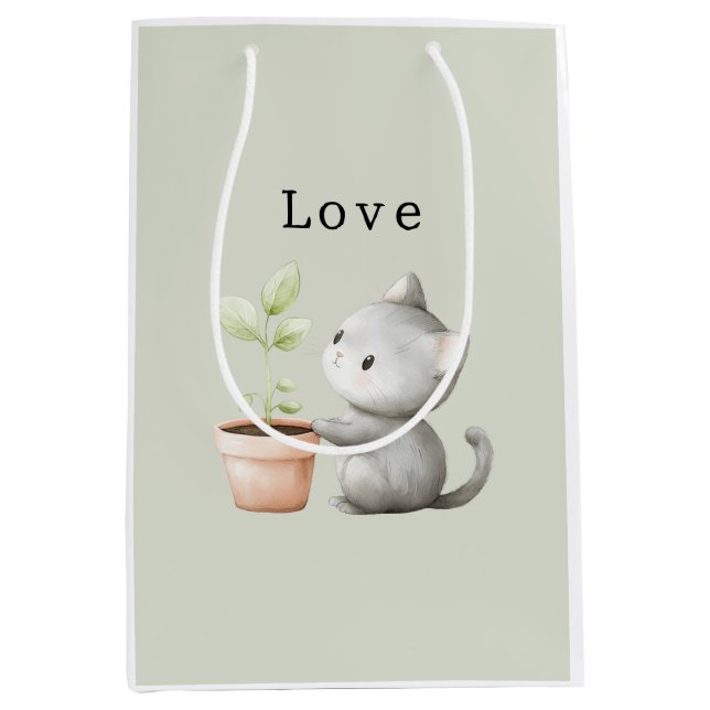 Garden Cat with Plant Love Medium Gift Bag (Front)