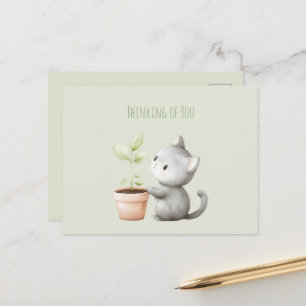 Garden Cat with Plant Thinking of you Postcard