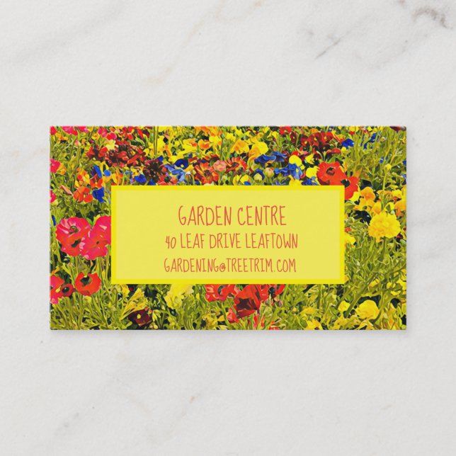 Garden centre modern colourful poppies wildflowers business card (Front)