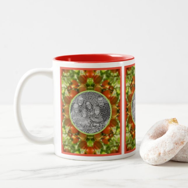 Garden Cherry Tomatoes Nature Add Your Own Photo Two-Tone Coffee Mug (With Donut)