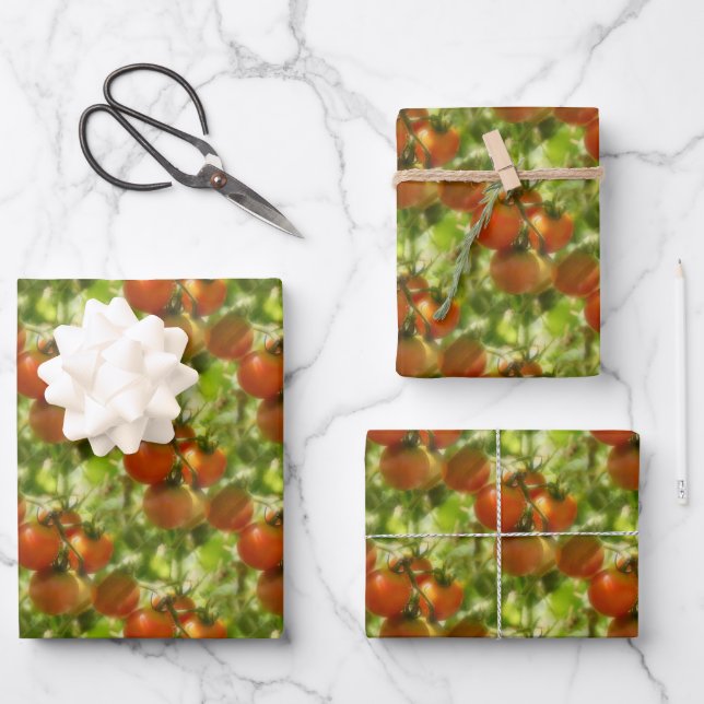 Garden Cherry Tomatoes Nature Pattern   Wrapping Paper Sheet (Front)