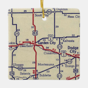 Garden City KS Vintage Map Ceramic Ornament