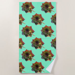 Garden Colourful Succulent Sempervivum Plant Beach Towel
