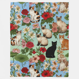 Garden Companions – Floral Cats in Bloom Fleece Blanket