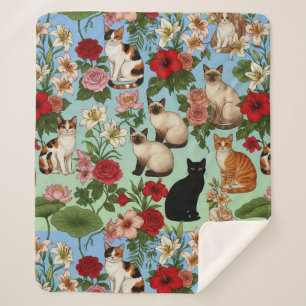 Garden Companions – Floral Cats in Bloom Sherpa Blanket