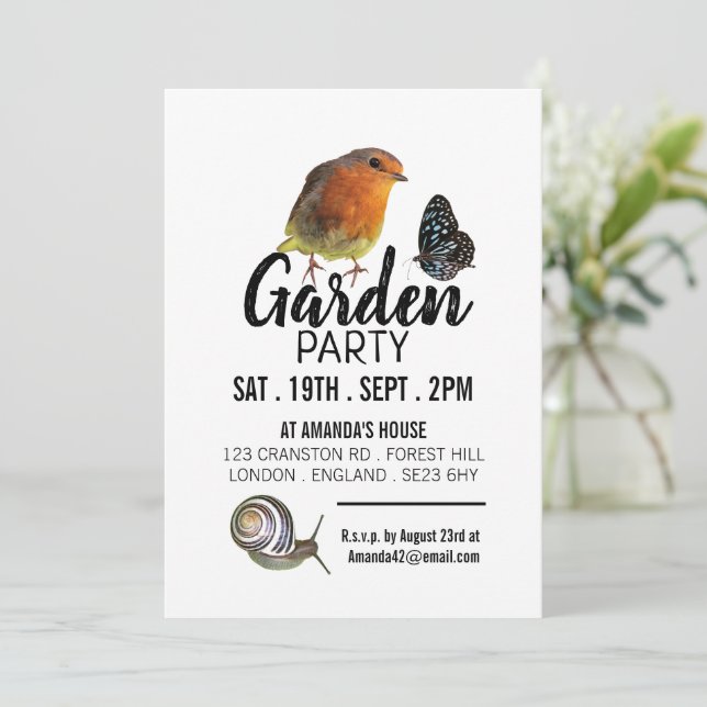 Garden Creatures, Rustic Garden Party Invitation (Standing Front)