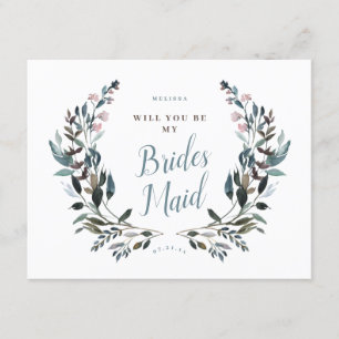 Garden Crest Dusty Blue Floral Bridesmaid Invitation