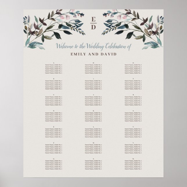 Garden Crest | Eggshell Alphabetical Seating Chart (Front)