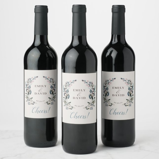 Garden Crest | Eggshell | Cheers Wedding Favour Wine Label (Bottles)