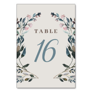 Garden Crest   Eggshell   Floral Blue Wedding Table Number