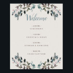 Garden Crest Eggshell Floral Wedding Program Poster<br><div class="desc">This wedding program poster announces the schedule of your  big day to your bridal party and guests in style. Featuring navy and pink watercolored flowers and leaves. This is part of our "Garden Crest" wedding collection in eggshell. Be sure to visit the collection to see more  coordinating items!</div>