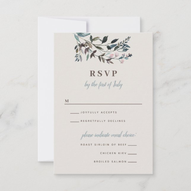 Garden Crest | Eggshell | Meal Options Wedding RSVP Card (Front)