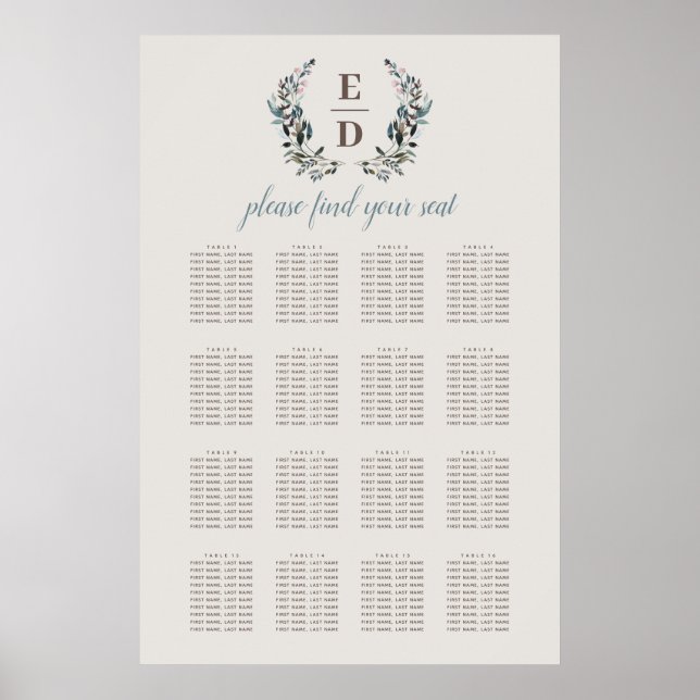 Garden Crest | Eggshell | Wedding Seating Chart (Front)
