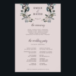 Garden Crest | Mauve Purple Ceremony Program Sign<br><div class="desc">Elegant wedding ceremony program sign,  featuring watercolor florals and leaves in navy. Coordinates with our "Garden Crest" wedding collection. Visit the collection to see more items that match.</div>