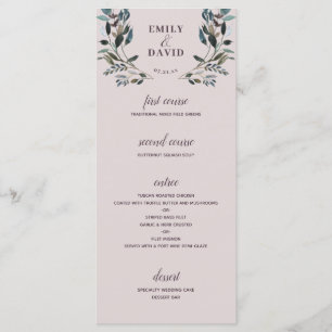 Garden Crest Mauve Purple Floral Wedding 4 Course Menu