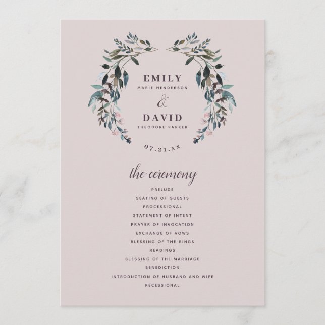 Garden Crest Mauve Purple Floral Wedding Ceremony Programme (Front)