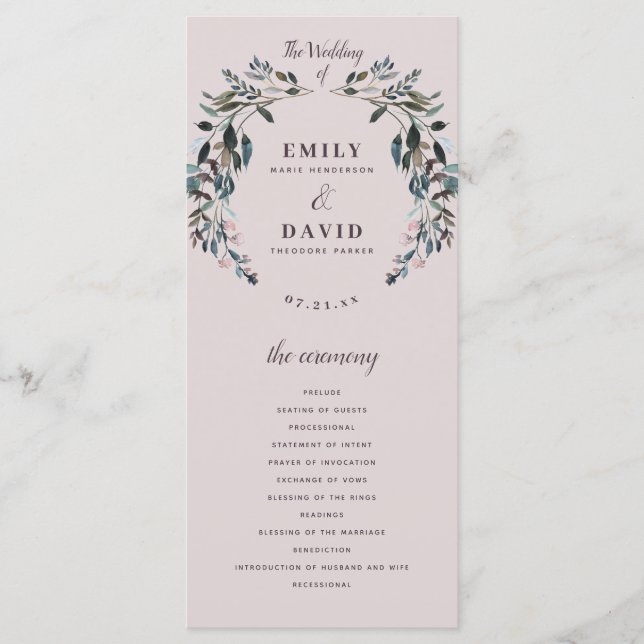Garden Crest Mauve Purple Floral Wedding Ceremony Programme (Front)