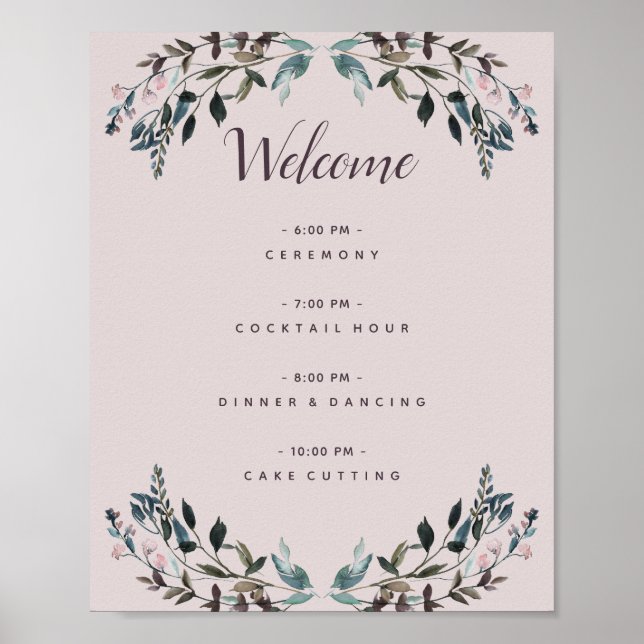 Garden Crest Mauve Purple Floral Wedding Program Poster (Front)