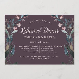 Garden Crest Mauve Purple Floral Wedding Rehearsal Invitation