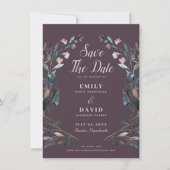 Garden Crest | Mauve Purple Wedding Save The Date (Front)
