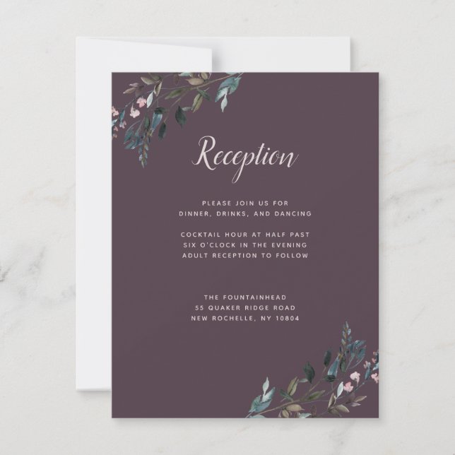 Garden Crest |  Purple Wedding Reception Info RSVP Card (Front)