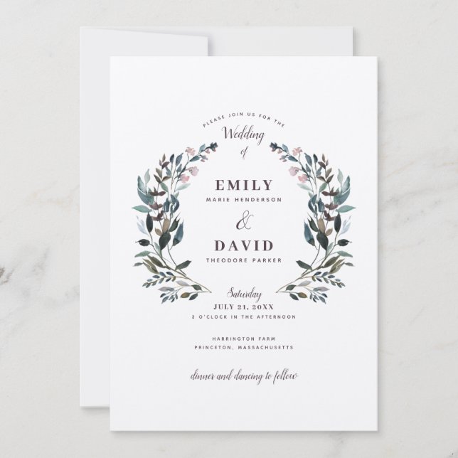 Garden Crest | Rustic Floral  Wedding Invitation (Front)