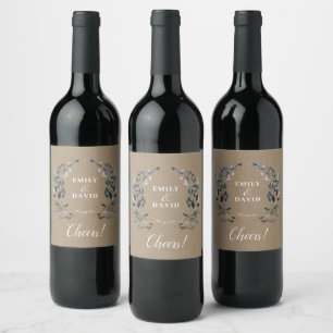 Garden Crest Rustic Kraft Cheers Wedding Favour Wine Label
