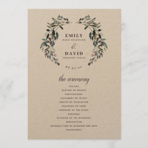 Garden Crest Rustic Kraft Floral Wedding Ceremony Programme