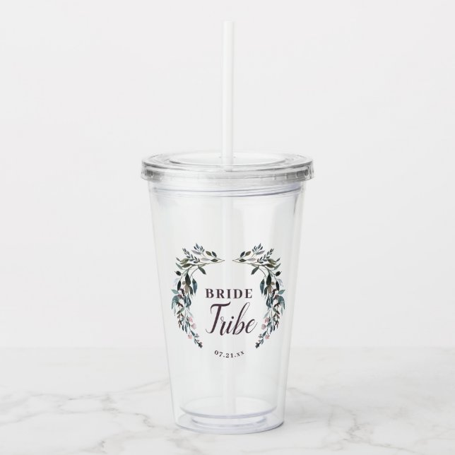 Garden Crest Wedding Bride Tribe Purple Acrylic Tumbler (Front)