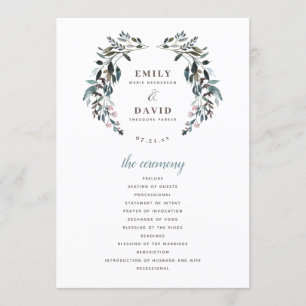 Garden Crest White Blue Floral Wedding Ceremony Programme