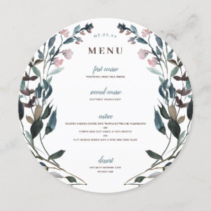 Garden Crest   White Blue Floral Wedding Menu