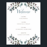 Garden Crest White Blue Floral Wedding Program Poster<br><div class="desc">This wedding program poster announces the schedule of your  big day to your bridal party and guests in style. Featuring navy and pink watercolored flowers and leaves. This is part of our "Garden Crest" wedding collection. Be sure to visit the collection to see more  coordinating items!</div>