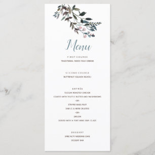 Garden Crest White Blue Floral Wedding Script Menu