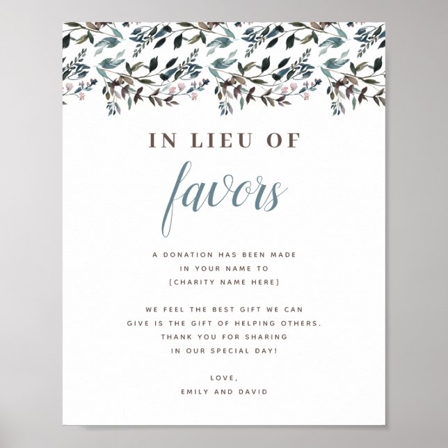 Garden Crest | White Blue Wedding Donation Charity Poster (Front)