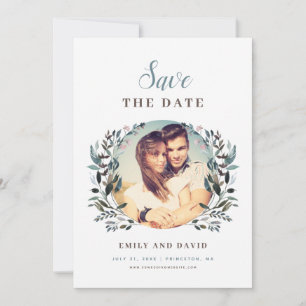 Garden Crest   White Blue Wedding Floral Photo Save The Date