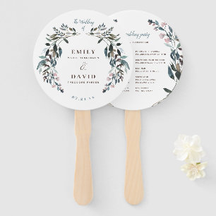Garden Crest White Blue Wedding Party Program Hand Fan