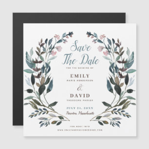 Garden Crest White Blue Wedding Save The Date Magnetic Invitation